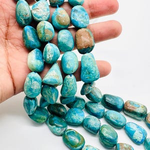 Blue Opalina Nugget Beads • 16-19x10-13 mm Size • Code #C3 • Length 10 " • Natural Blue Opalina Tumble beads  •.AAA Quality