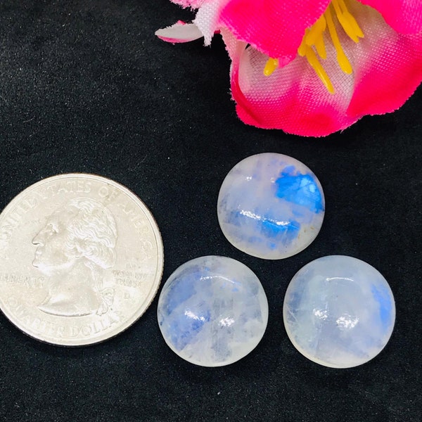 15MM MOONSTONE ROUND CABOCHON , Pack of 1 pcs. Blue Fire Moonstone cabs  . Moonstone Loose Cabs, Origin India .