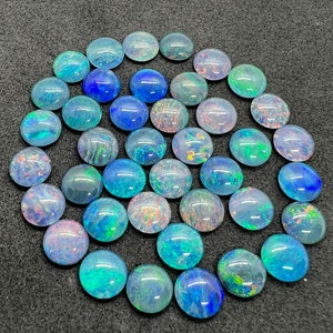 Australischer Opal 8 mm Cabochons, Packung mit 2 Stück -AAA Qualität, Opal Triplet Cabochon - Australischer Opal Rund Cabochon, flacher Boden.