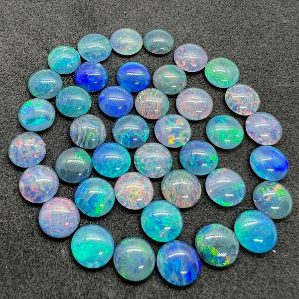 Australian Opal 8 mm Cabs, Pack of 2 Pieces -AAA Quality, Opal Triplet Cabochon - Australian Opal Round Cabochon, flat bottom.