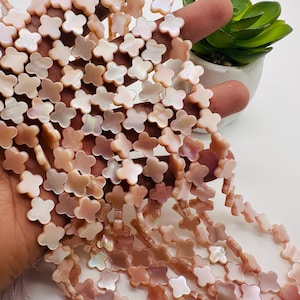 Pink Mother of Pearl Clover Beads • 10X10  mm Size • 40 cm length • AAA Quality • Natural Pink Mother of Pearl Faceted Flower