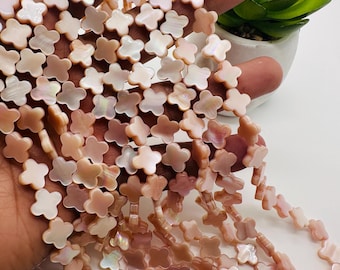 Pink Mother of Pearl Clover Beads • 10X10  mm Size • 40 cm length • AAA Quality • Natural Pink Mother of Pearl Faceted Flower
