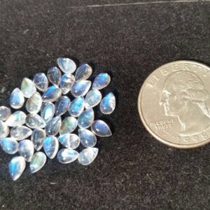 4X6MM Pear Rainbow Moonstone Smooth Cabs, Pack of 5 Pc. Good Quality Cabochons Code AAA50