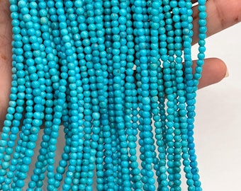 Cuentas redondas de turquesa natural de 3 mm, piedra 100 % genuina, longitud de 15 pulgadas, cuentas redondas de turquesa americana