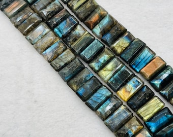 Labradorite Faceted 8x14M Rectangle Shape. Labradorite Faceted beads, length 10 inch.
