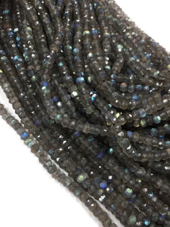 Perles à Facettes En Labradorite Verte De 33 Cm De 2,7 à 3,2 Mm