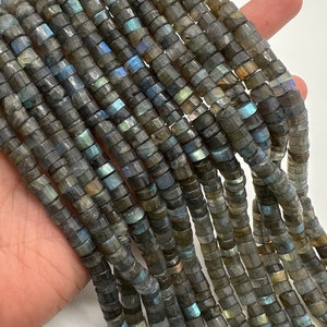 Labradorite Faceted Heist Beads 6.5 -7 mm Size - AAA Quality- Length 13.5 Inch- Labradorite Heishi Beads
