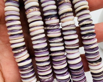 Cuentas redondas de concha de Wampum Quahog • Tamaño de 10 mm • Longitud de 40 cm • Calidad AAA • Concha de Wampum natural • Color morado • Origen Costa este de EE. UU.