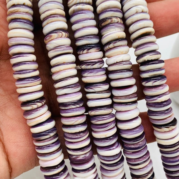 Wampum Quahog Shell Roundel Beads • 10 mm Size • 40 cm length • AAA Quality • Natural Wampum Shell • Purple Color • Origin East Coast USA