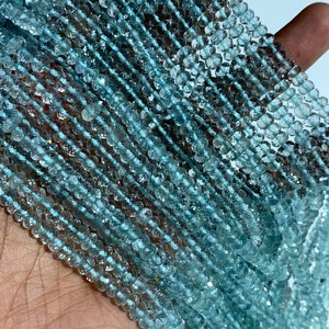 Aquamarine faceted Roundel 5- 5.50 mm Size •  Length 13 Inch • 5A Quality Transparent Beads • Aquamarine Top Quality Faceted