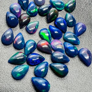 Black Opal 6X9MM Cabochon • Pack of 5 Pcs • AAAA Quality • Natural Opal color Treated Color • Ethiopian Opal pear Cabs