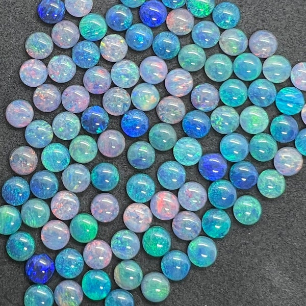 Australian Opal 6 mm Cabs, Pack of 4 Pieces -AAA Quality, Opal Triplet Cabochon - Australian Opal Round Cabochon, flat bottom.