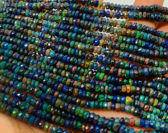 3-3.5MM Black Ethiopian Opal Faceted Roundel Kralen , Lengte 7,5 Inch - Ethiopische Opal Faceted Rondelles- AAA Quality Beads, Half streng