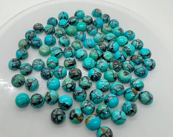 Türkis 6mm Runde Cabs- Qualität AAA-Black Matrix Türkis, Edelstein Cabs Pack von 6 Stk. - Schwarze Matrix Türkis Rund Cabochon