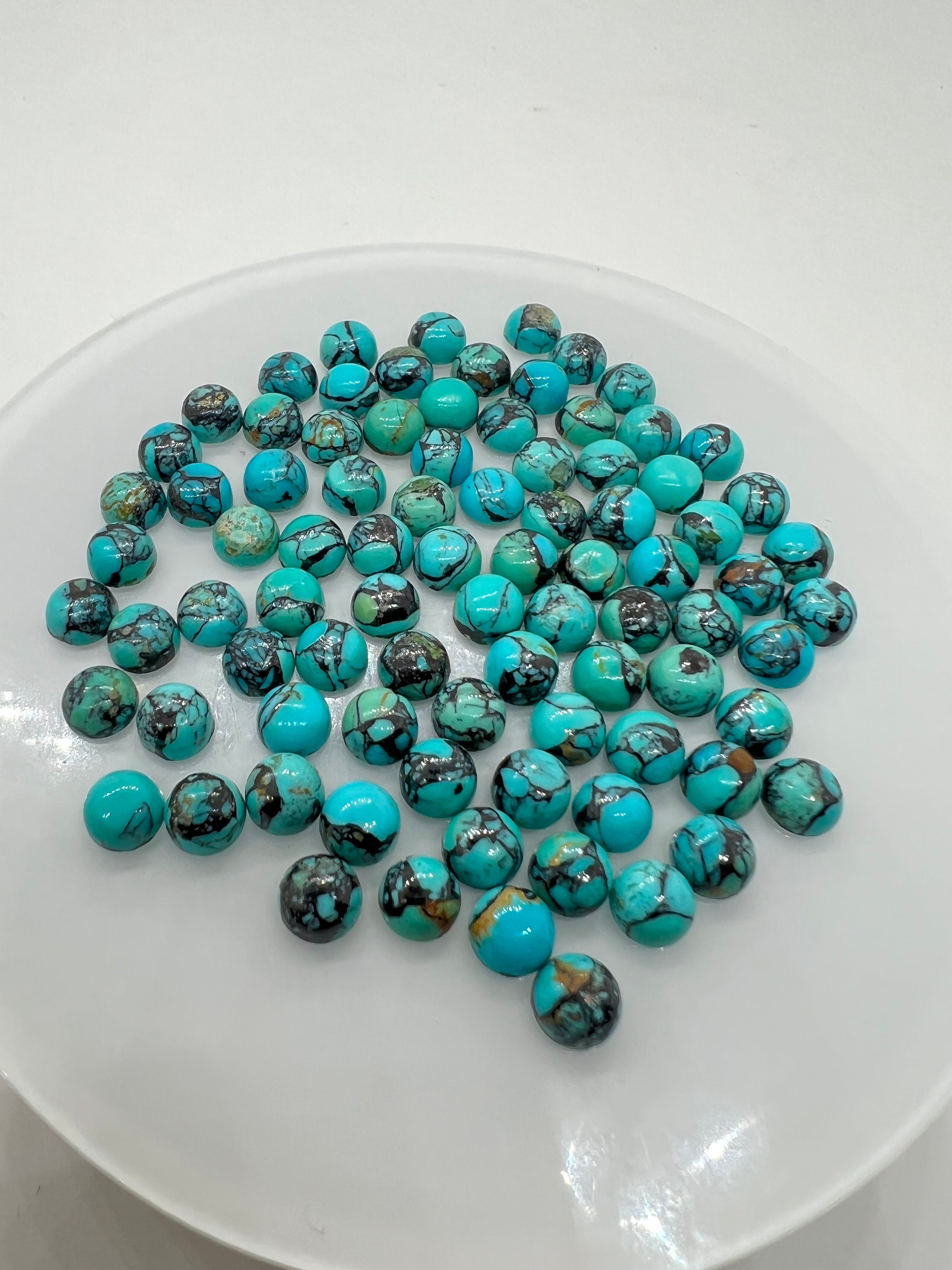 Turquoise 6mm Round Cabs- Quality Aaa-black Matrix Turquoise
