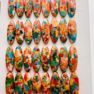 Turquoise with Spiny Oyster Oval Cabochon • 7x20 mm Size • Pack of 4 Pcs • AAA Quality • Turquoise Oval Cabs • Flat Back Cabs