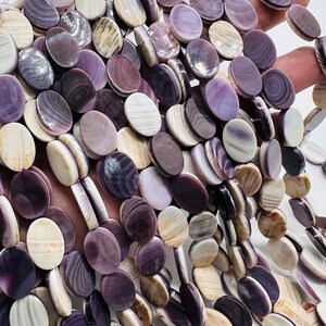 Wampum Quahog Shell Oval Beads • 10x14 mm Size • 40 cm length • AAA Quality • Natural Wampum Shell • Purple Color