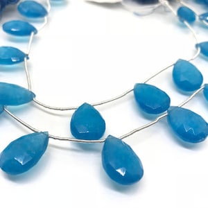 12X18 MM Sky Blue Jade faceted Pear Briolette 8&quot; Strand, Top Quality pear shape.Gemstone Briolettes