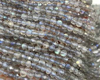 Labradorit 4MM Runde facettierte Perlen, Micro facettierte Perlen in der Länge 15 Zoll. Natürlicher Edelstein, Herkunft: Madagaskar