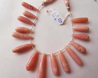 Pink Opal  Long Drop Shape, Length 8 Inches , Drop shape Size 7X29- 8X35 MM ,Natural Opal , pink briolette