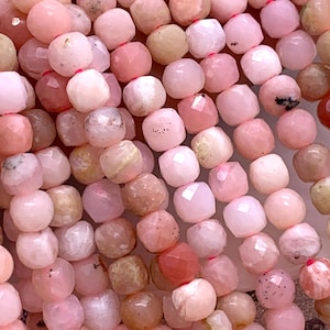 Pink Opal Faceted 4 mm Cube Beads - Length 40 cm - AAA Quality- Natural Pink Opal Dice Square Beads