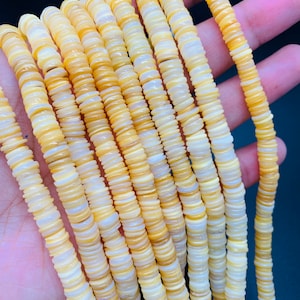 White & Yellow Mother of Pearl Roundel Beads • 7 mm Size • 40 cm length • AAA Quality • Natural White Yellow Mother of Pearl