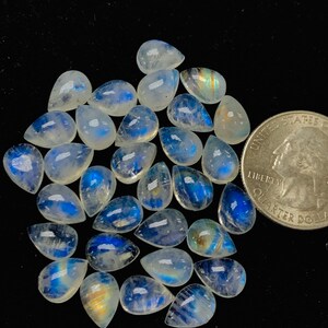 Moonstone Pear Cabochon 7X10 MM , Pack of 6 Pc. Good Quality Cabochons , origin India . AAA Good Quality cabs.