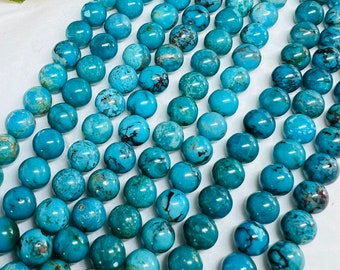 Turquoise Round Beads 8mm Size - 100 % Genuine Stone , Length in 15 Inch , American Turquoise Round Beads