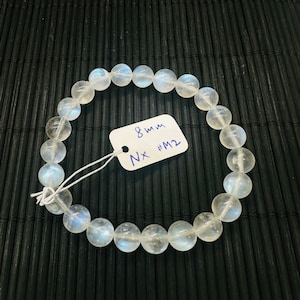 Moonstone Round  Bracelet- 8mm Size - Code M2 -  Length 7.5 Inches - AAAA Quality - Blue Fire Beads  - Natural Moonstone Bracelet