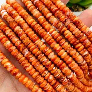Spiny Oyster Roundel Beads • 6 mm Size • 40 cm length • AAA Quality • Natural Spiny Oyster Orange Color • Origin Mexico