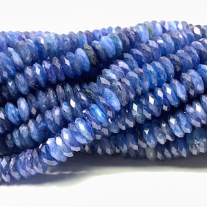 20 cm - Cocarde à facettes en cyanite 8 mm Qualité AAA - Rondelle à facettes en cyanite bleue