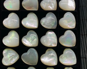 White MOP Heart Cabs • 16x16 mm  Size  • AAA Quality • Pack of 4 pieces • Mother of Pearl Cabochons