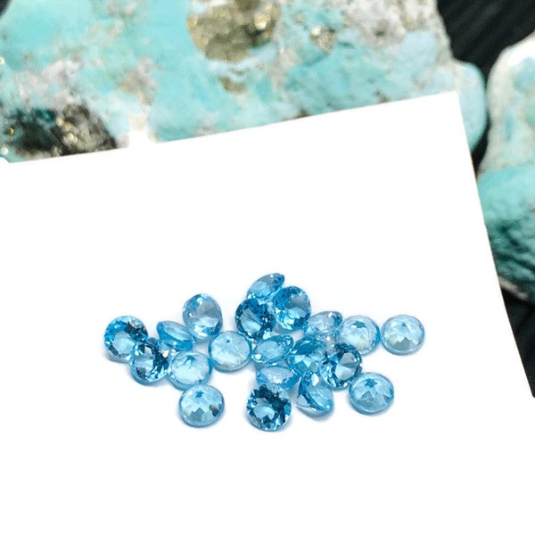 4MM Blue Topaz Round Cut- Pack of 4 Pcs  - Swiss Blue Topaz Cut - Loose Stone - Natural Blue Topaz loose stone