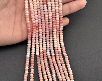 Pink Opal 4 mm Rondelle Facettierte Perlen - Länge 14 Zoll - Peruanisches Pink Opal facettiertes Rondell, schattierte Farbe.