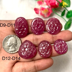 Natural Ruby Carving Cabs - Code D9- D14   - AAA Quality - Glass Filled Ruby Carving Stone - Flat Back Cabochons