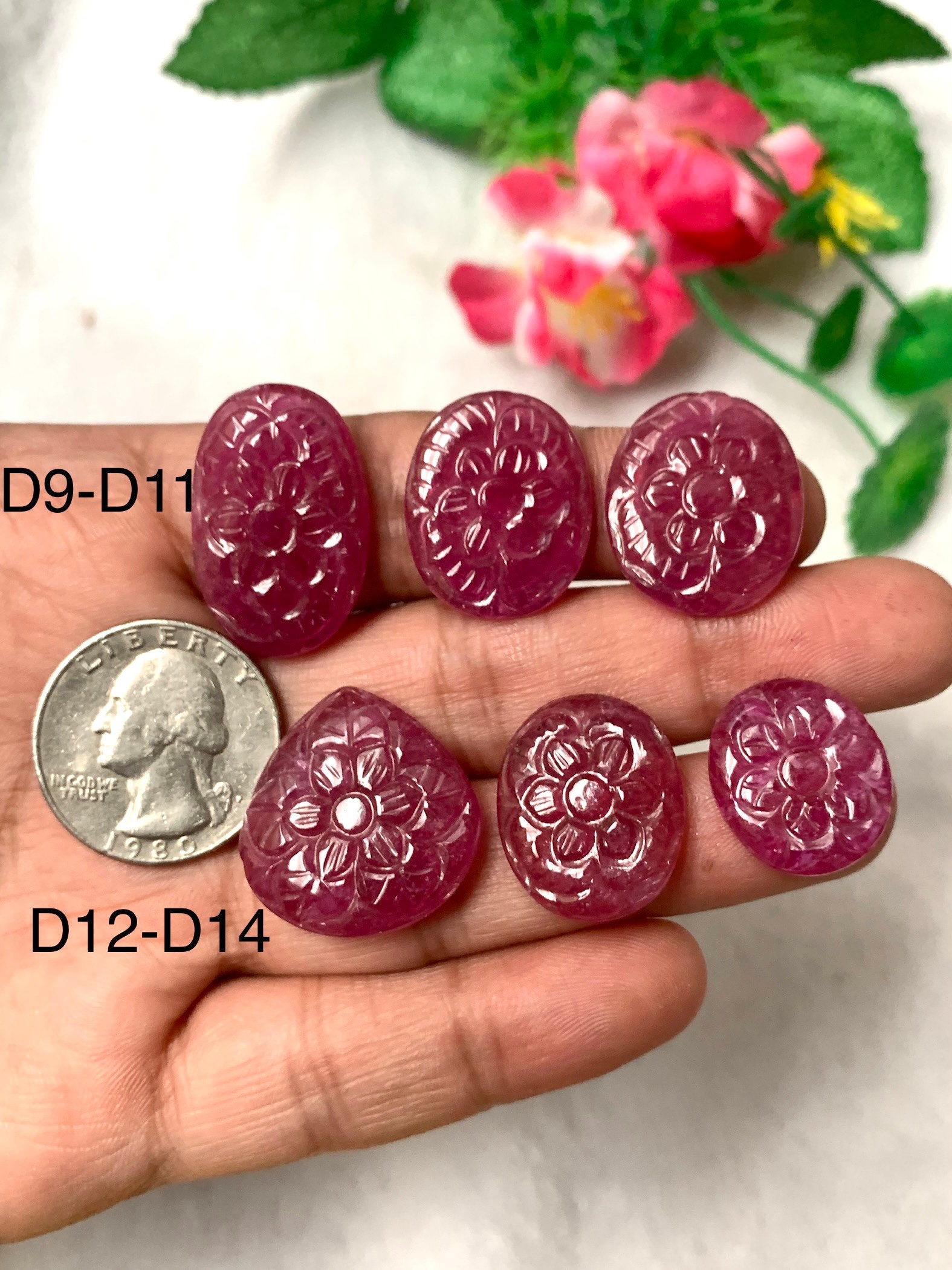 Buy Natural Ruby Carving Cabs - Code D9- D14 - AAA Quality - Glass