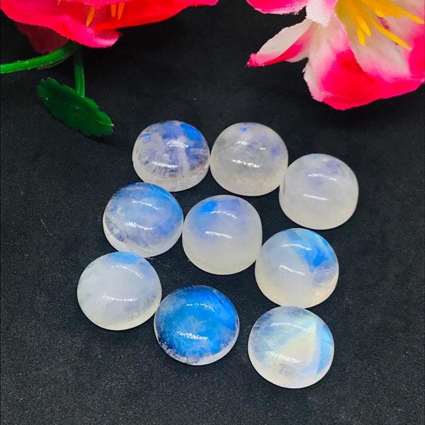 12MM MOONSTONE ROUND CABOCHON , Pack of 4 pcs. Blue Fire Moonstone cabs  . Moonstone Loose Cabs, Origin India .