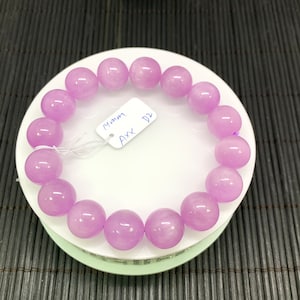 Kunzite Bracelet - 14 mm Size - Code# D2 - AAAA Quality - Natural Kunzite Round Bracelet - Length 7.5 Inch
