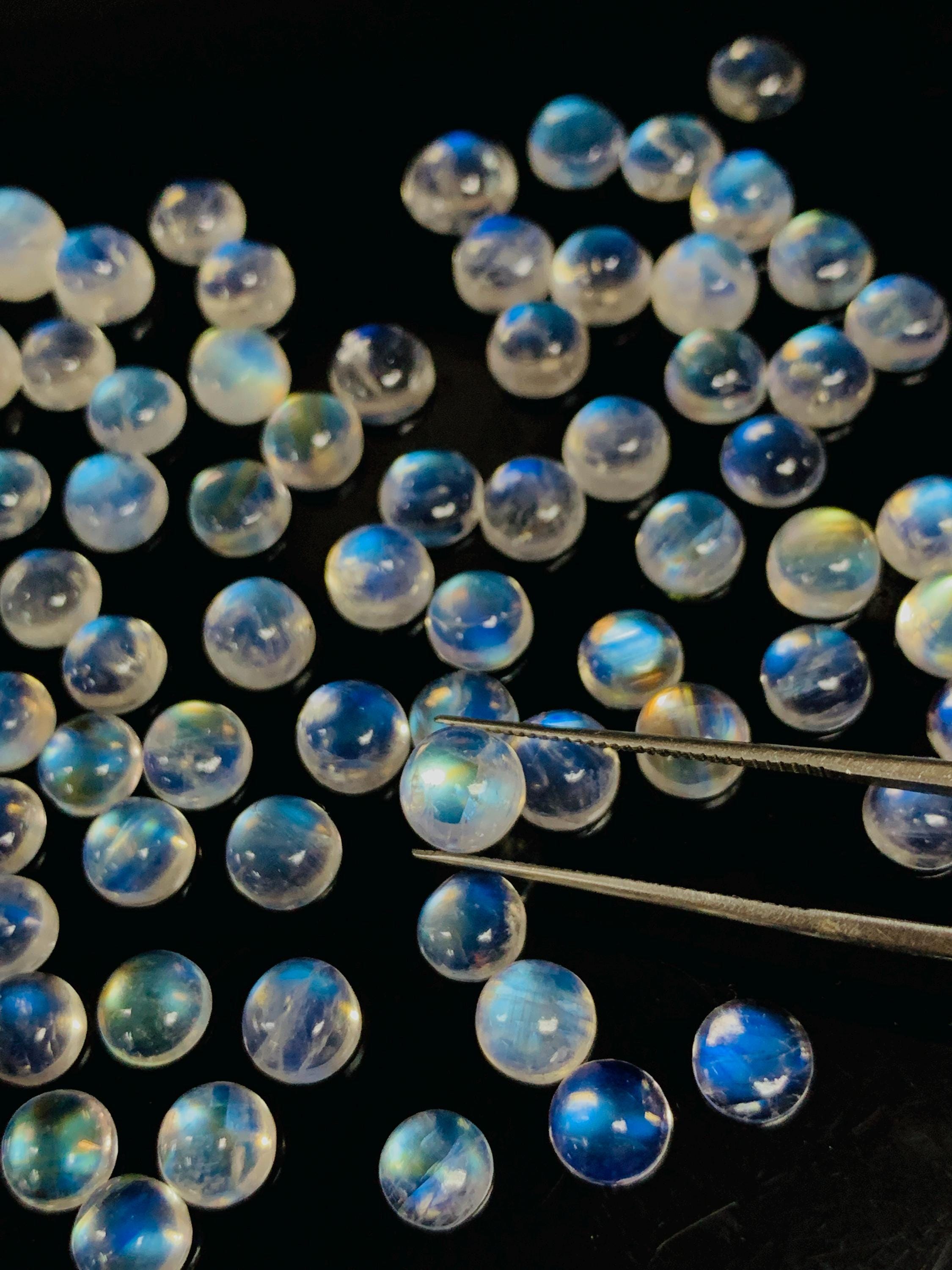 Rainbow Moonstone Cabs 6 mm -  Pack of 5 Pcs - 5A Quality - Blue Fire Moonstone Cabochons-