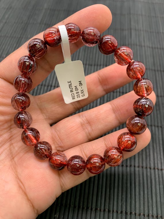 レッドルチルラウンドブレスレット • 9 mmサイズ • コード#B12 • AA 