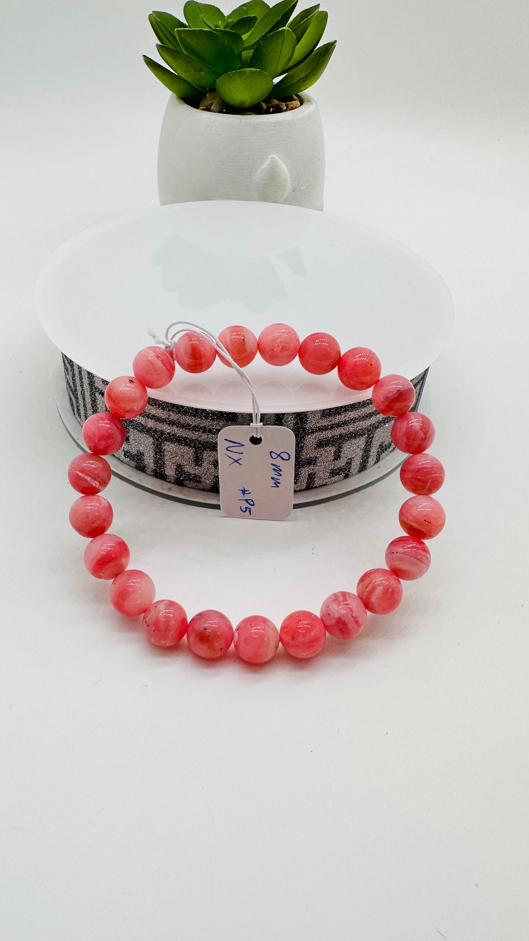 Pink Opal Bracelet - 8 mm Size  - Code P5 - AAAA Quality - Length 7.5 Inch- Natural Pink Opal Bracelet- Dark Color