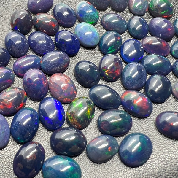 Black Opal Cabochon • 8X10 mm Size • Pack of 1 Pcs • AAAA Quality • Natural Opal Dark Green Treated Color • Ethiopian Opal Cabs