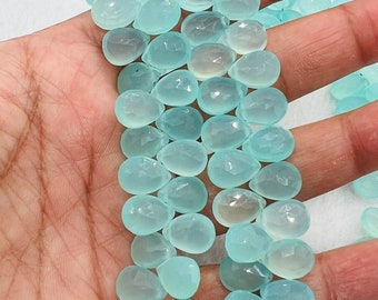Calcedonio 8X11MM Forma a pera sfaccettata, Calcedonio del Perù Forma a pera, Calcedonio color acqua. Lunghezza 10"