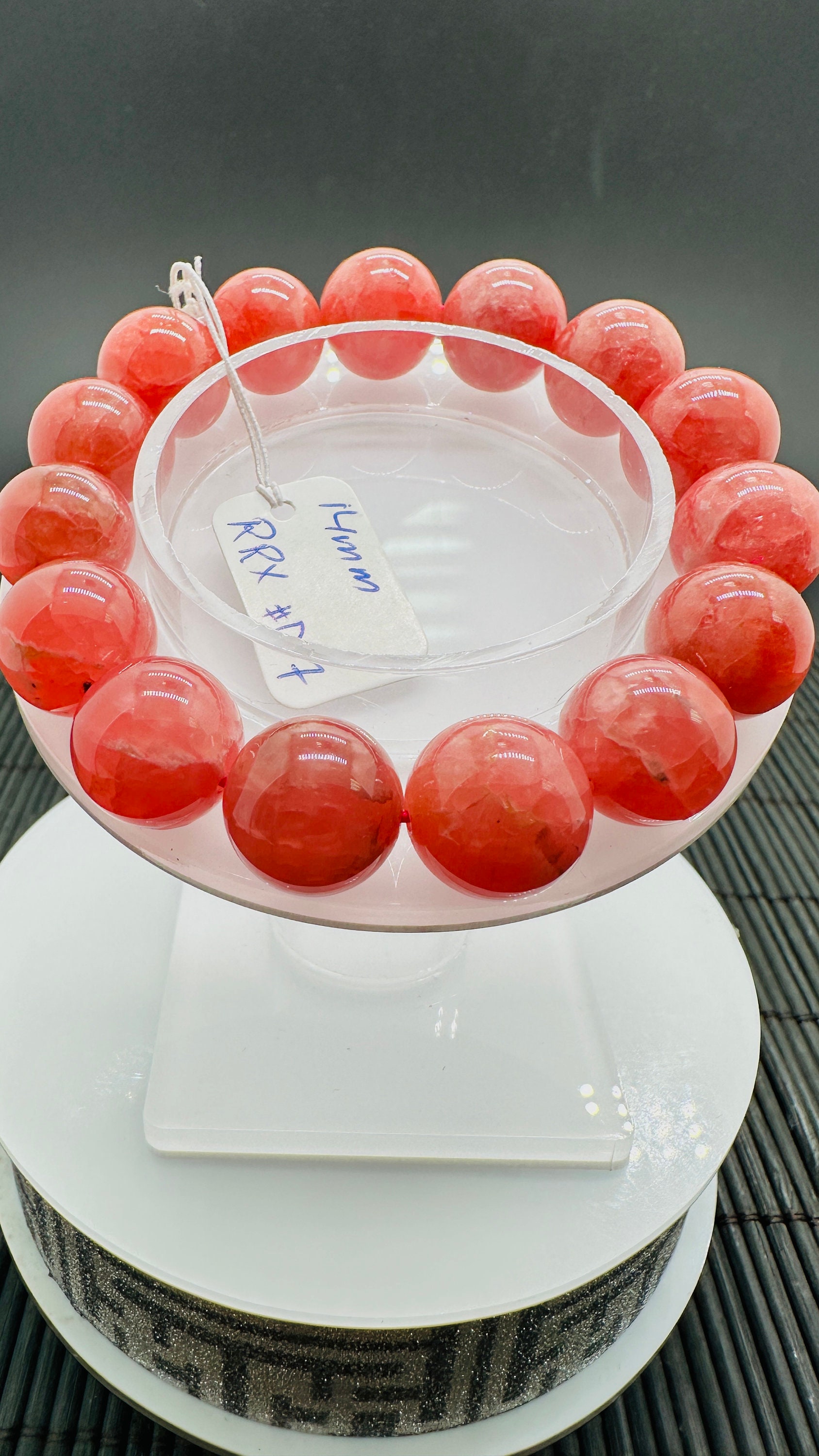 Bracciale Pietre Rodocrosite Rosse Naturali - Giro 7,5 Pollici, Grani Rotondi 14mm - Gioiello Artigianale Moda