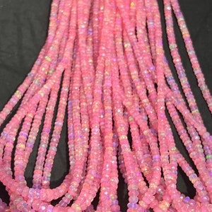 Ethiopian Baby Pink Opal 3-4MM faceted Roundel Beads, 16 Inch Strand, AAA Quality,- Ethiopian opal Roundel, Dyed Ethiopian Opal .