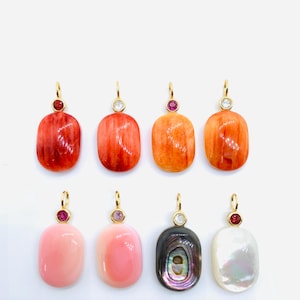 13X18 mm Natural Shell Charm Rectangle Cushion Shape - 925 Silver and gold plating- ShellPendant- Silver pendant with inlay gemstone