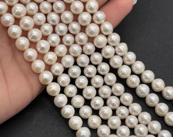 Zoetwaterparel 7 mm ronde kralen -100% natuurlijke kleur AAA-kwaliteit: 16" lengte, witte parelkralen