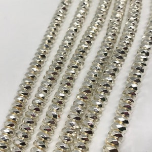 6MM  Hematite Faceted Roundel Silver Coating, AAA Quality , hematite beads 16 Inch Length