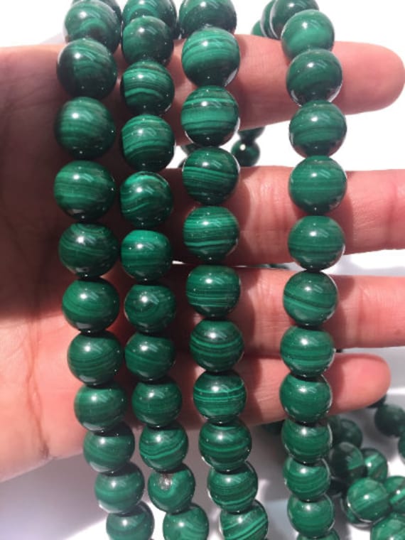 45 Perline Di Malachite Naturale 8mm Per Gioielli - Pietre Preziose Vere Di Qualità AAA, Con Cordino Elastico In Cristallo Da 3m Per Creazioni Fai Da Te