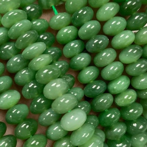 Jade Roundel Beads - 8 mm Size - Code#1 - AAA Quality - 40 cm Length - Medium Green Color -Natural Nerphrite Jade Beads - Origin Russia